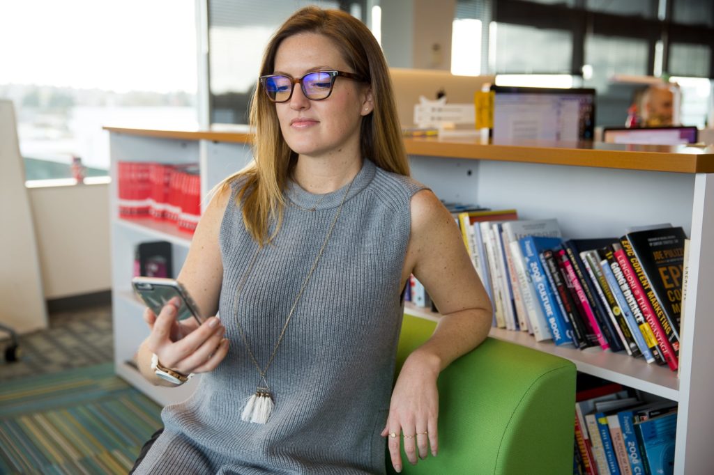 woman wears glasses with progressive lenses